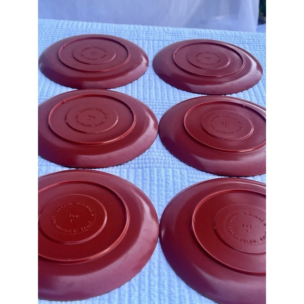 Vintage Laguna Melmac Set of 6 Saucers 5.5” Burnt Orange Rust #302 MCM USA